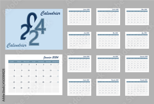 Calendar 2024 in french language with french holidays
