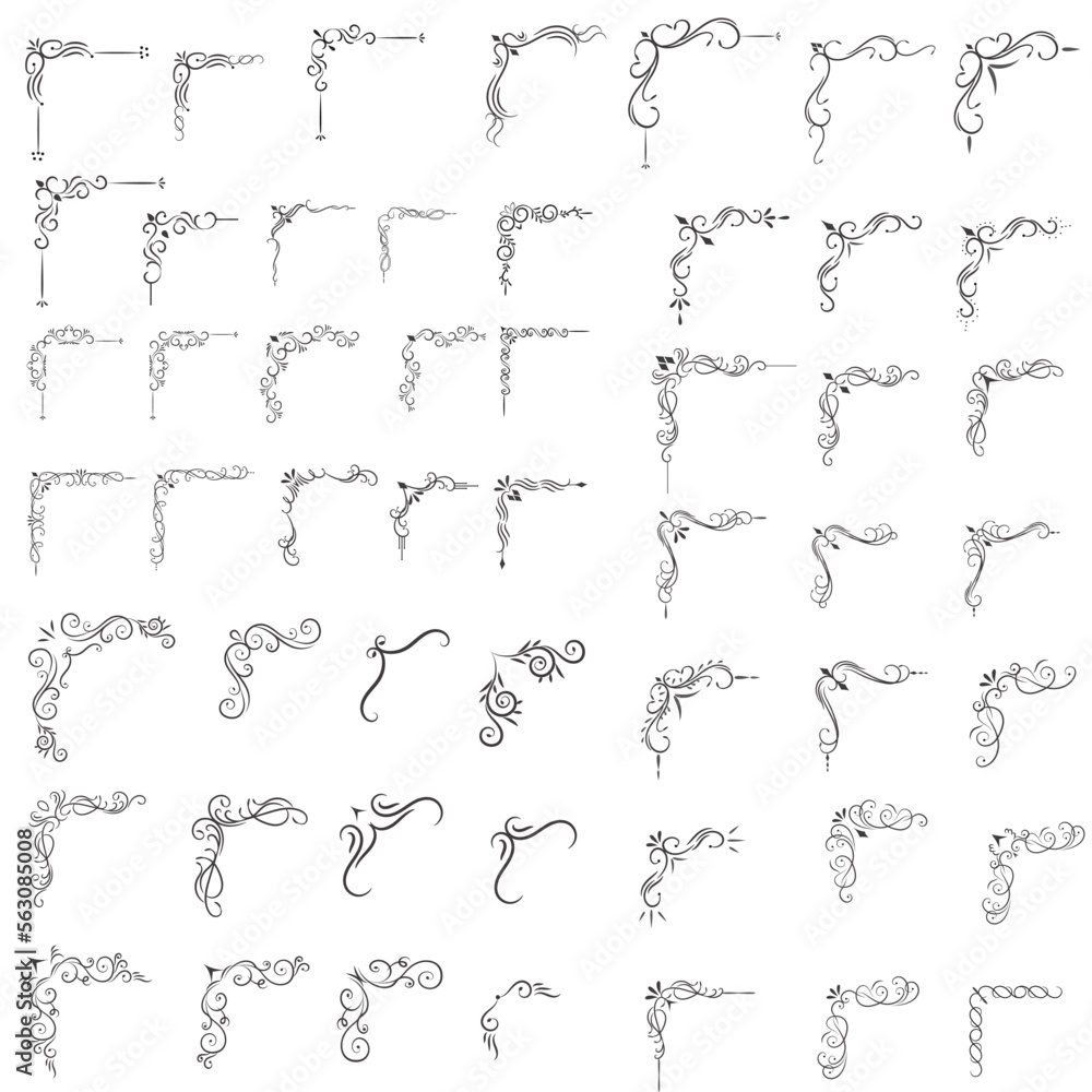 Set of mixed border corners and floral classical decorations, Vector illustration of decorative corner frame set. Set of mixed border corners and floral classical decorations, Vector illustration of decorative corner frame set.