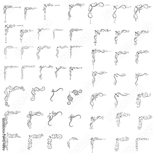 Set of mixed border corners and floral classical decorations, Vector illustration of decorative corner frame set. 
