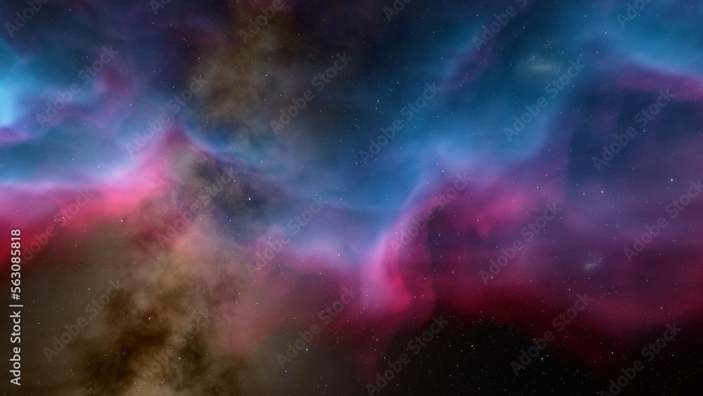 Obraz premium Cosmic background with a blue purple nebula and stars 