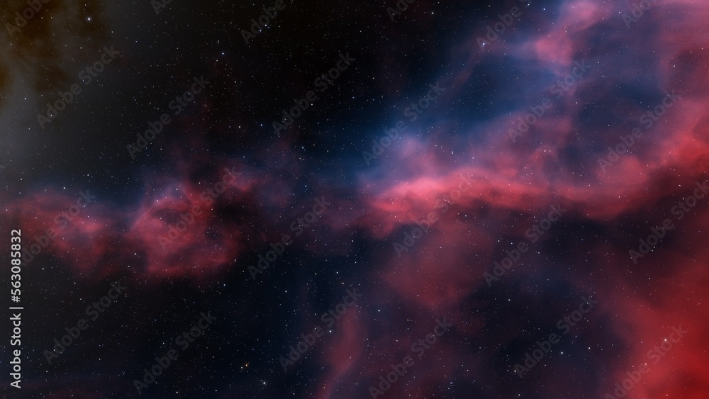 Cosmic background with a blue purple nebula and stars
