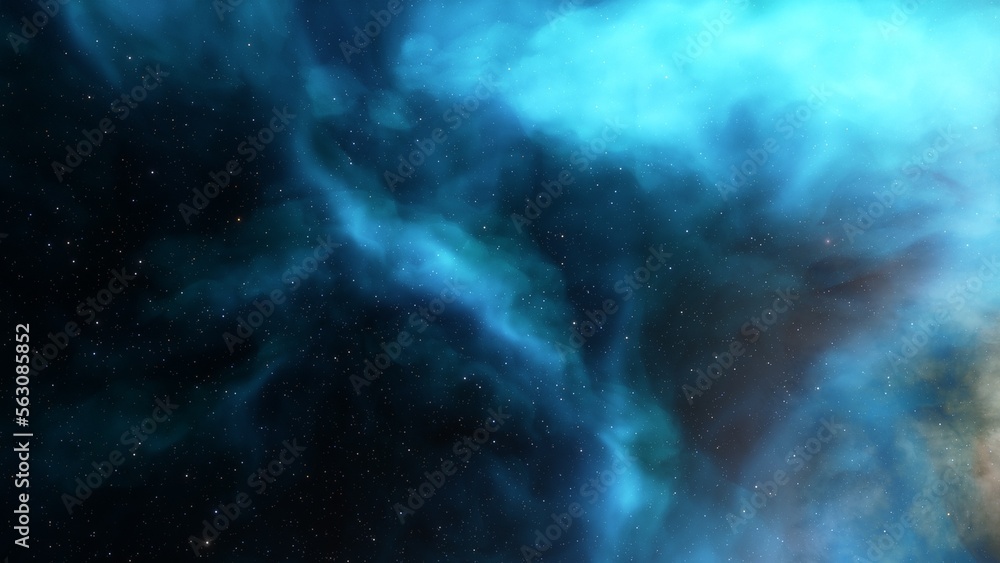 Cosmic background with a blue purple nebula and stars
