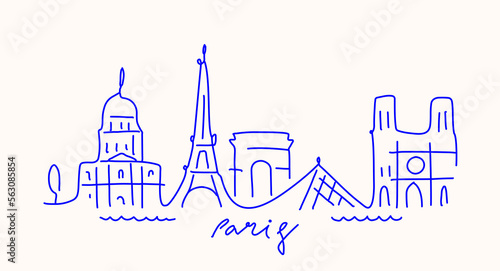Paris France City Line View. Poster print minimal design.