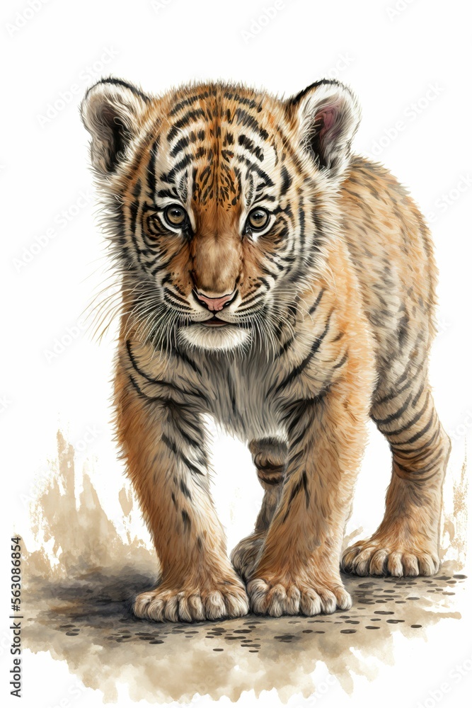 Obraz premium Portrait of a little tiger cub, cute animal ,made with Generative AI