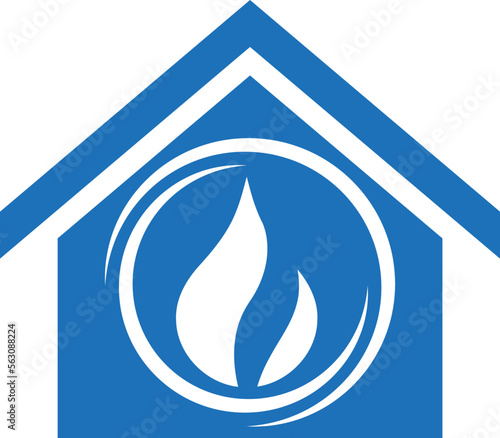 Haus, Wassertropfen und Flamme, Installateur, Klempner, Logo, Icon