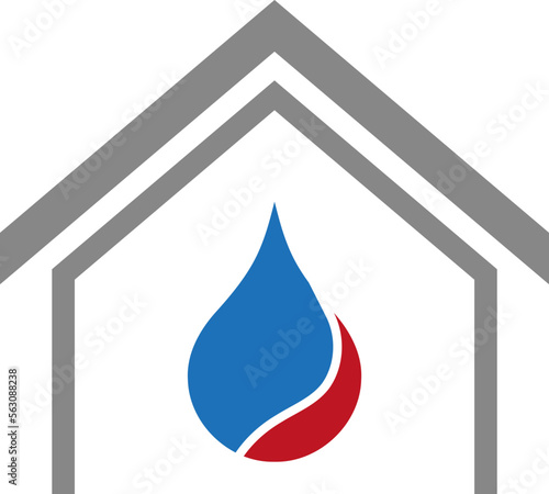 Haus, Wassertropfen und Flamme, Installateur und Klempner Logo