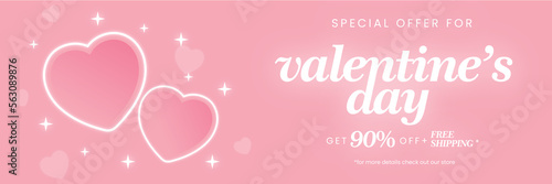 Cute pastel pink sales banner for Valentine's Day. Happy Valentine's Day Special Offer. 3d illustration. 90% OFF