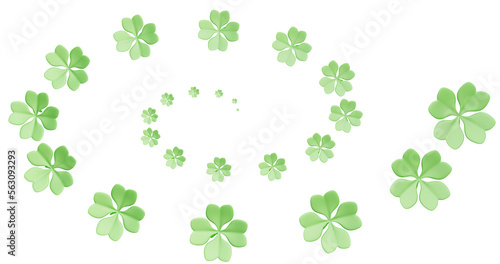 Patrick day. A spiral of four-leaf clover on a transparent background.3d rendering