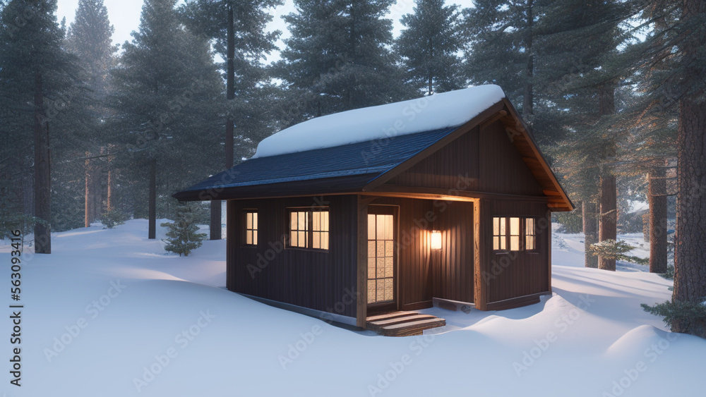 small log cabin on the outskirts, in the middle of the environment, Generative AI small log cabin on the outskirts, in the middle of the environment, Generative AI