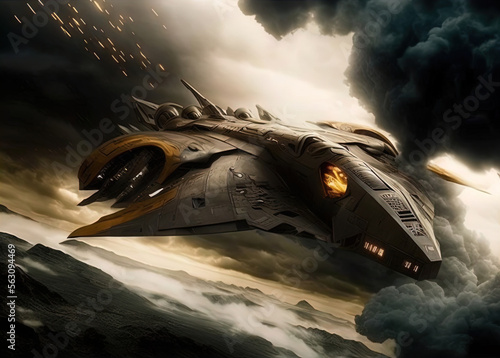 Alien fighter aircraft. Spaceship. © ECrafts