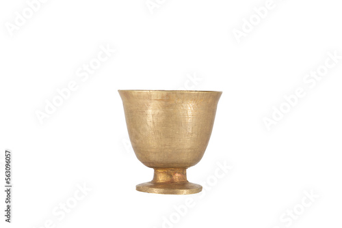 Antique brass mortar with pestle isolated on white background