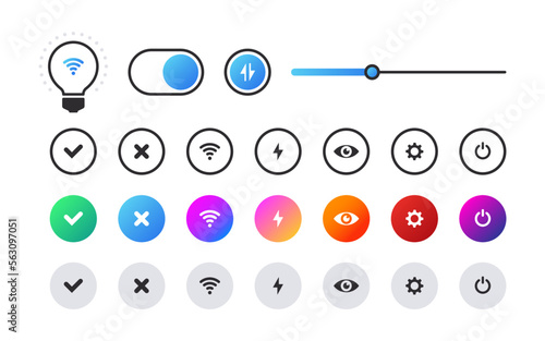 Smart bulb icons. Smart home light bulb. Icons for the interface. Vector illustration