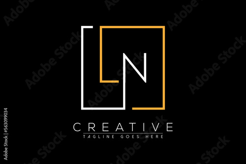 Initial letter ln, nl, n, l elegant and luxury Initial with Rectangular frame minimal monogram logo design vector template