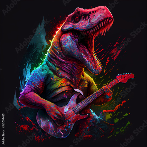 T-rex playing guitar. Generative AI.