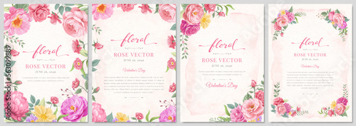 Tablou pe pânză Collection set Beautiful Rose Flower and botanical leaf digital painted illustra