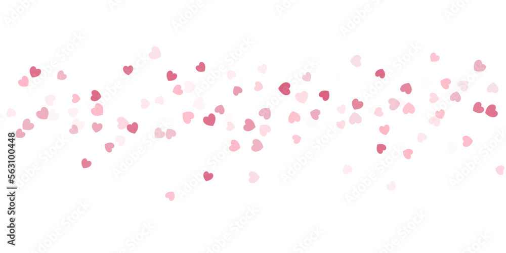 Heart Confetti Background, Love glitter for Valentine's day, Red, pink and rose hearts flying, frame or border for 14 February isolated on white, vector illustration