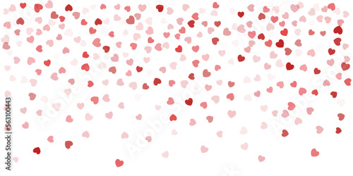 Heart Confetti Background, Love glitter for Valentine's day, Red, pink and rose hearts flying, frame or border for 14 February isolated on white, vector illustration