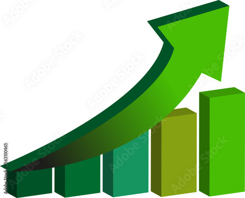 High chart 3D vector. In shades of green. Bull market on stock exchange concept