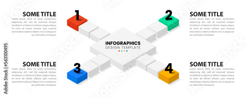 Infographic template. Isometric squares with 4 steps and numbers