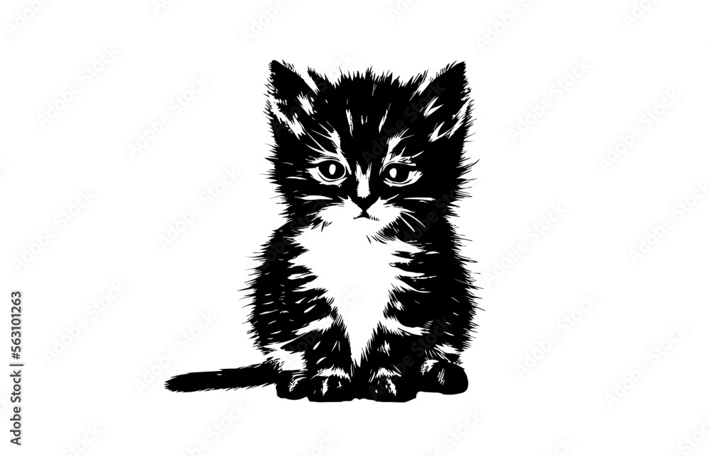 Obraz premium Cute Kitten Vector Illustration Tattoo