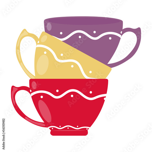 a stack of tea cups of different colors stacked one on top of the other