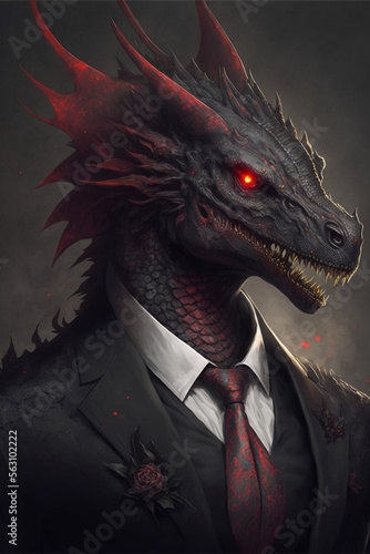 Stylish, businesslike, important Dragon in a business suit. AI generation