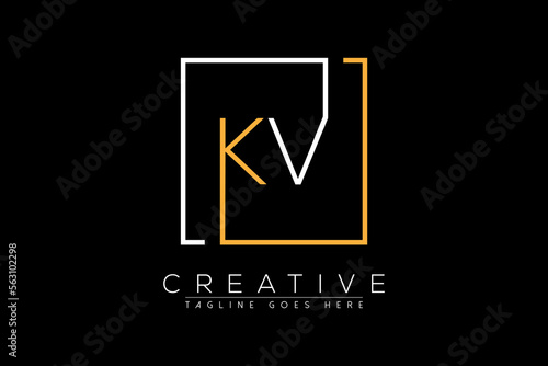 Initial letter kv, vk, v, k elegant and luxury Initial with Rectangular frame minimal monogram logo design vector template