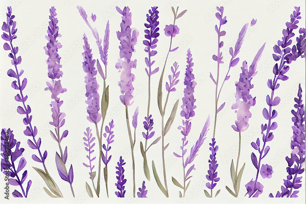 Naklejka premium Lavender Bliss: A Watercolor Seamless Pattern, AI Generated