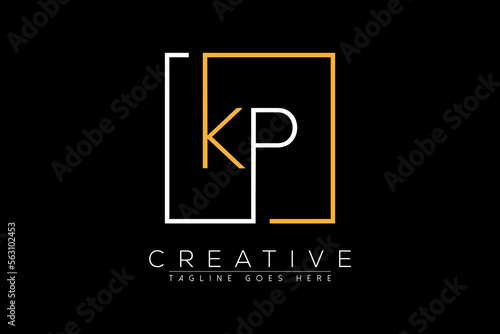 Initial letter kp, pk, p, k elegant and luxury Initial with Rectangular frame minimal monogram logo design vector template