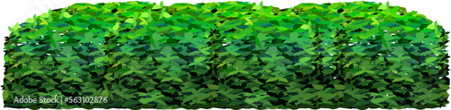 Ornamental green plant in the form of a hedge.Realistic garden shrub, seasonal bush, boxwood, tree crown bush foliage.For decorate of a park, a garden or a green fence.