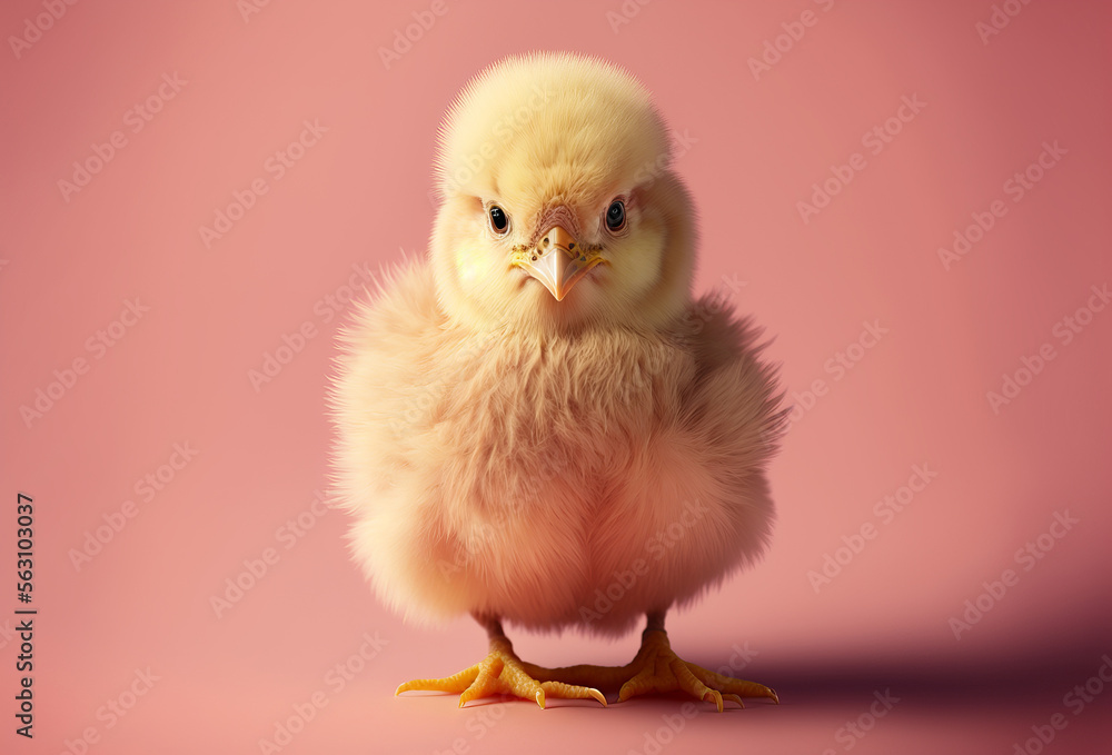 Cute baby chick against a ink background. Spring and easter background. Generative ai Cute baby chick against a ink background. Spring and easter background. Generative ai