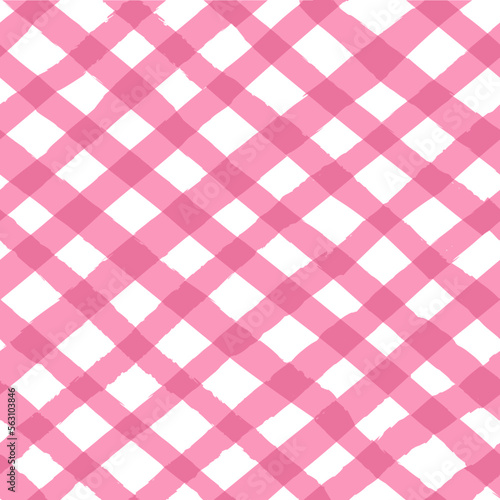 Vector seamless repeat pattern with pink bias diagonal gingham check plaid. Cottagecore, farmers market, countryside background, girls projects.