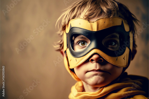  Super hero boy wearing a yellow mask, generative ai