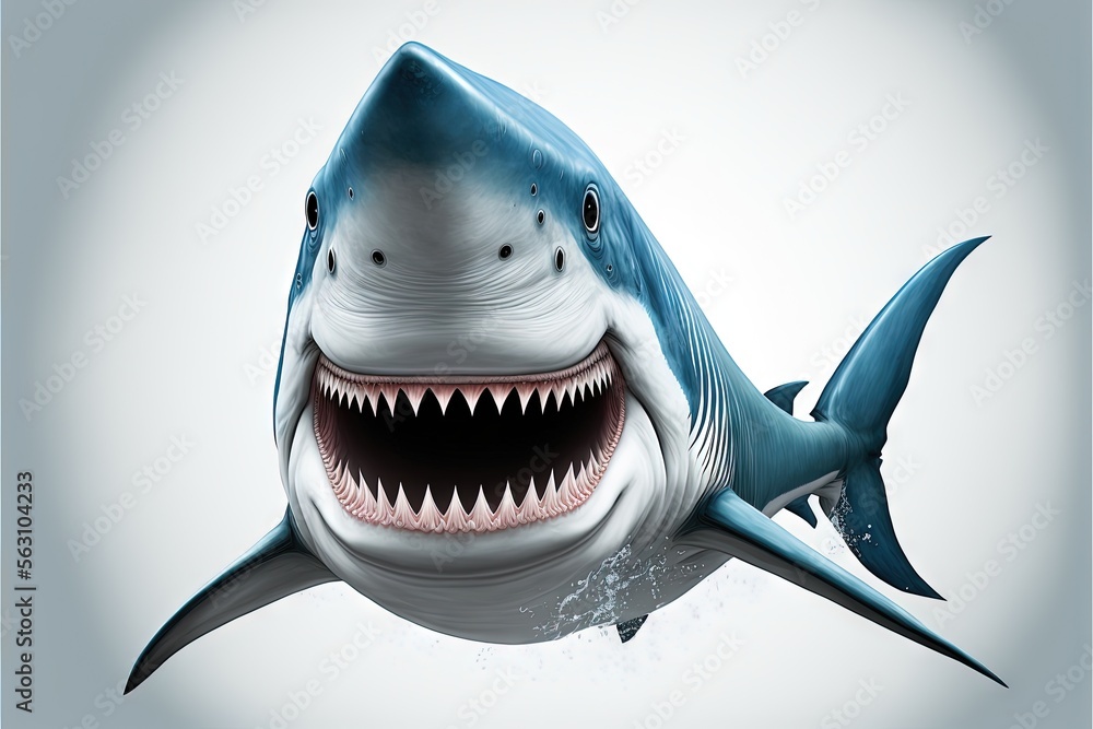 a shark with a big smile on its face and teeth is shown in this picture