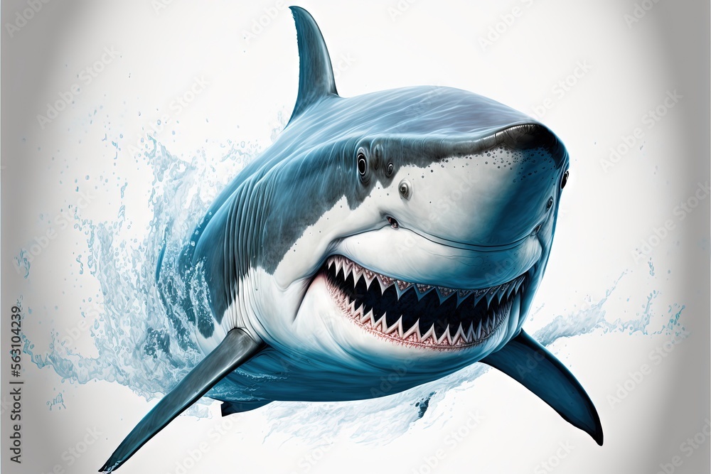 a shark with a big smile on its face and mouth is swimming in the water