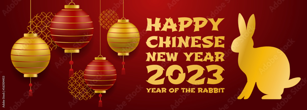 Happy chinese new year 2023 year of the rabbit. Holiday banners, web poster, flyers and brochures, greeting cards, group bright covers. Festive background card templates. Vector illustration