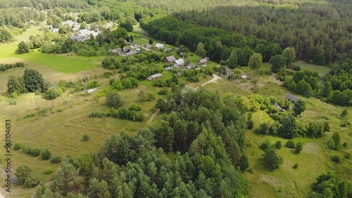Aerial view of a Russian village on a summer day.