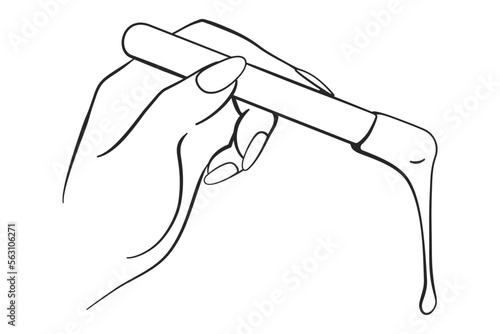 Professional beautician waxing or hand with wax stick for waxing salon concept in vector icon