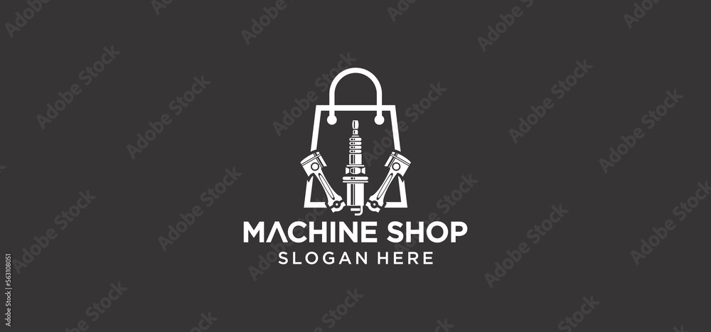 Obraz premium Automotive machinery shopping logo for business related to motorcycle and car automotive industry.