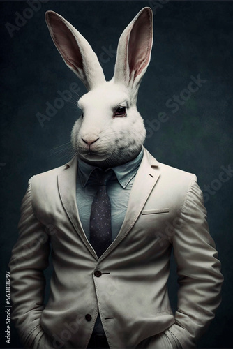 Stylish, businesslike, important rabbit in a business suit. AI generation