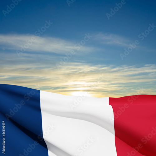 Tela France flag on background of blue cloudy sky