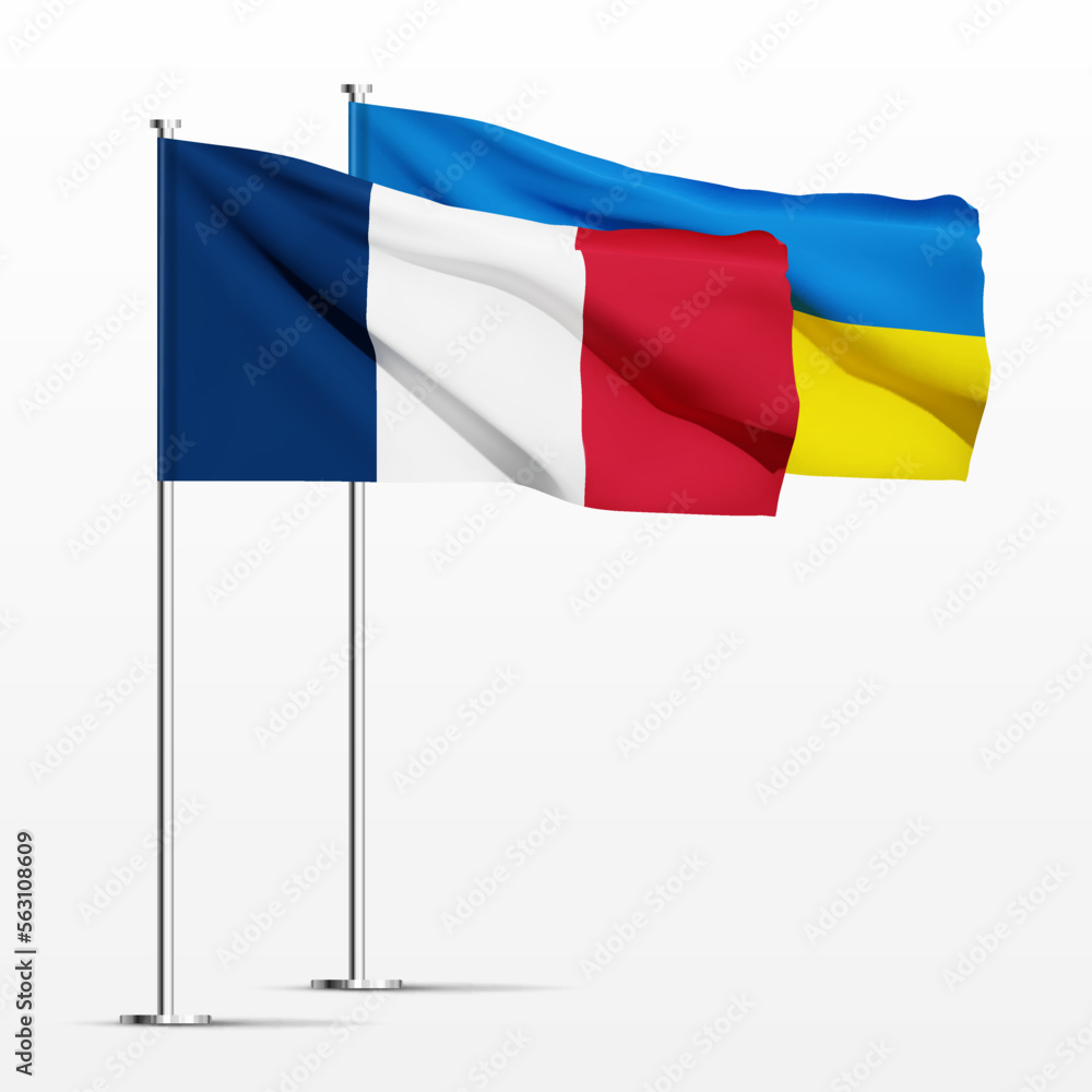Obraz premium Ukrainian and French flags isolated on white background. EPS10 vector