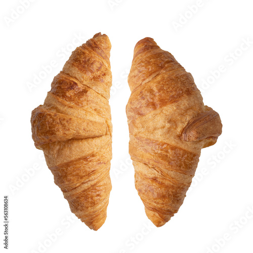 Freshly baked croissants isolated on white background, top view. Fresh bakery