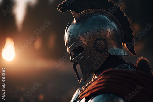 Obraz na plátně Illustration of a spartan warrior in armor, antique Greek military, courageous a