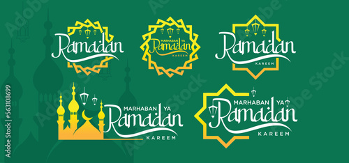Ramadan Kareem vector set, Logo to welcome Ramadan Holy Month of Muslims Template.