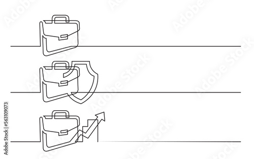 continuous line drawing vector illustration with FULLY EDITABLE STROKE of briefcase protection investment porfolio