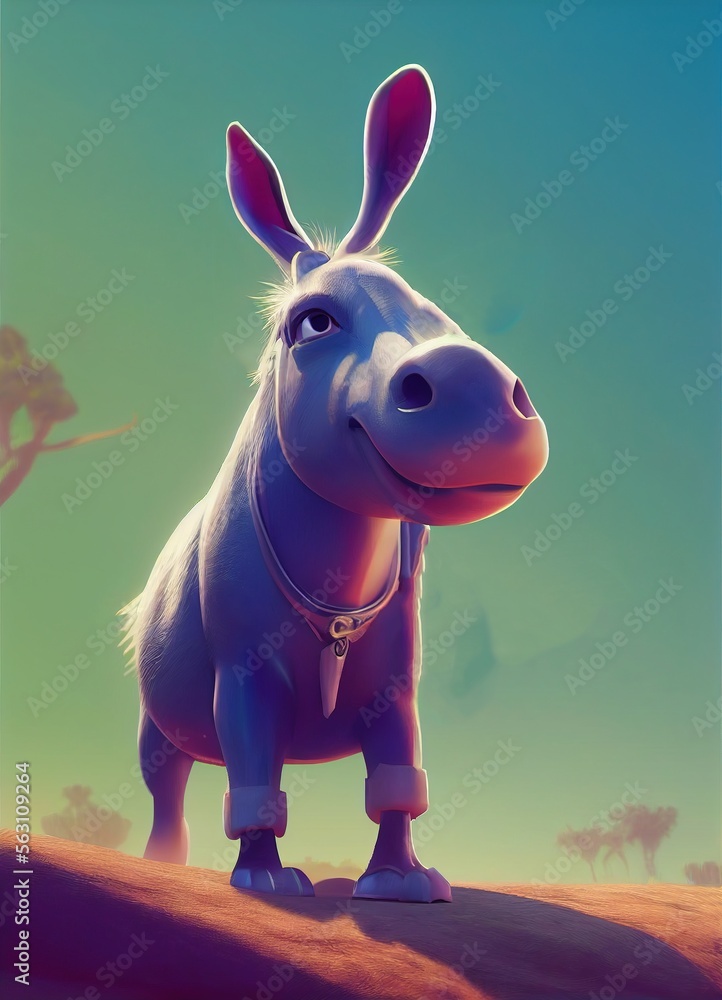 Donkey animal in 3D Style on clean background. Generative ai Stock
