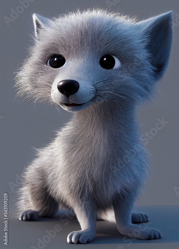 White fox in 3D Style on clean background. Generative ai