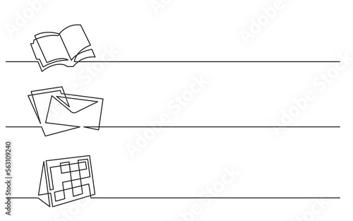 continuous line drawing vector illustration with FULLY EDITABLE STROKE of organizer letter calendar