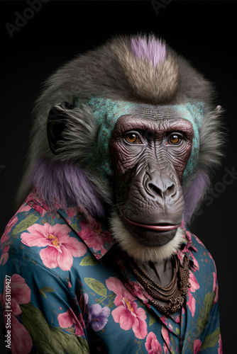 front facing studio photograph of a beautiful majestic Baboon monkey 